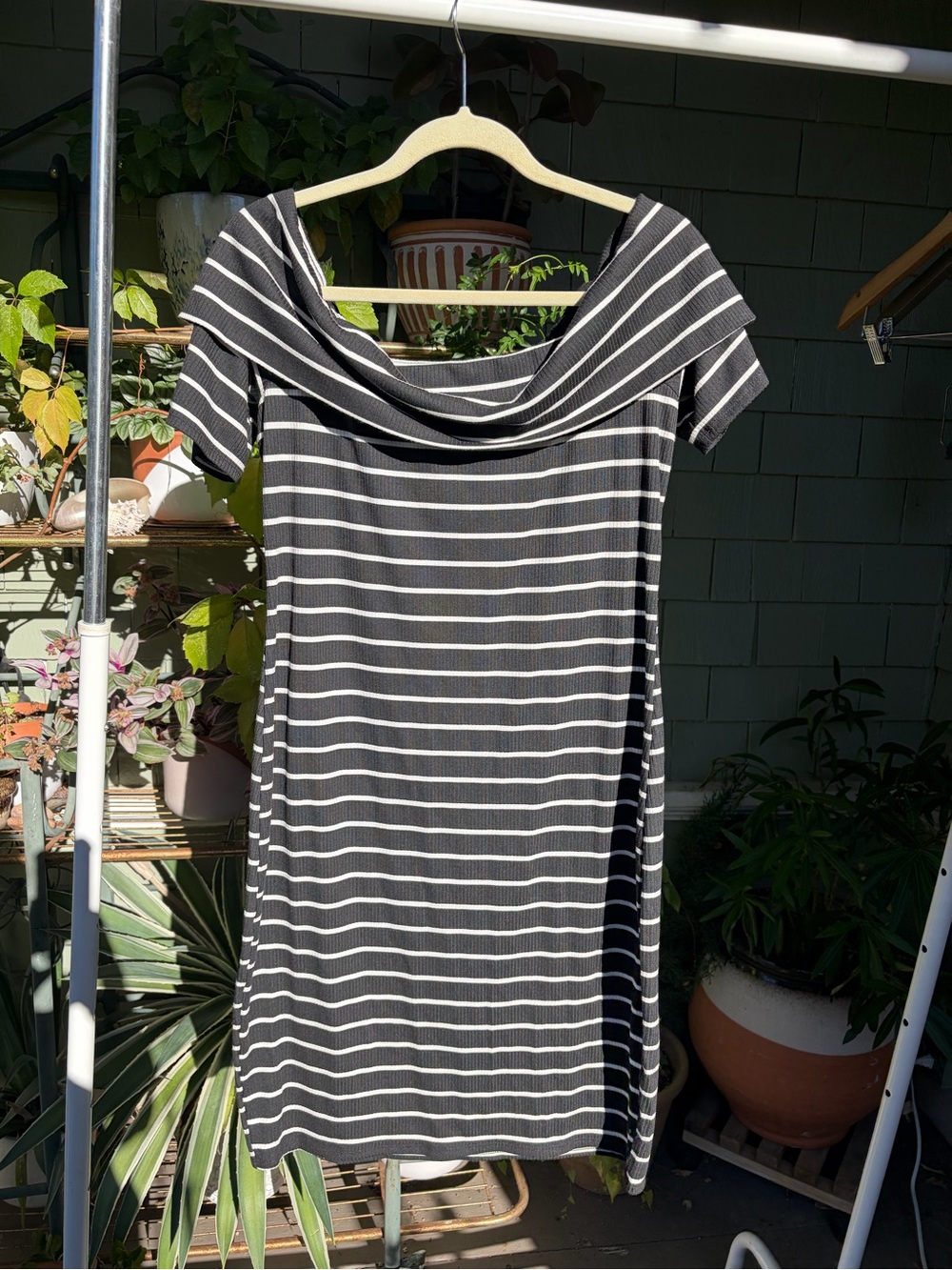 Juicy Couture black/white striped off the shoulder dress